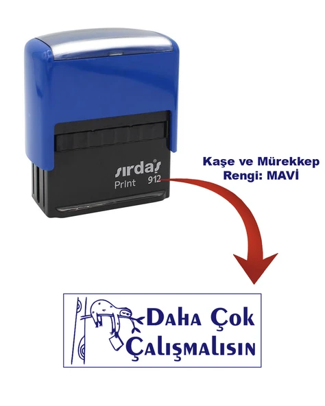 Öğretmen Kaşesi - Daha Çok Çalışmalısın, 912 (51mmX19mm) Mavi Keçeli Otomatik Kaşe - 1