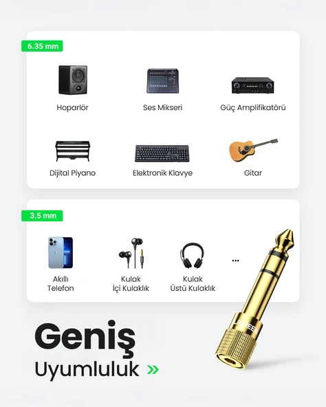 UGREEN 6.5mm - 3.5mm Stereo Jak Dönüştürücü Adaptör, 20503 - 5