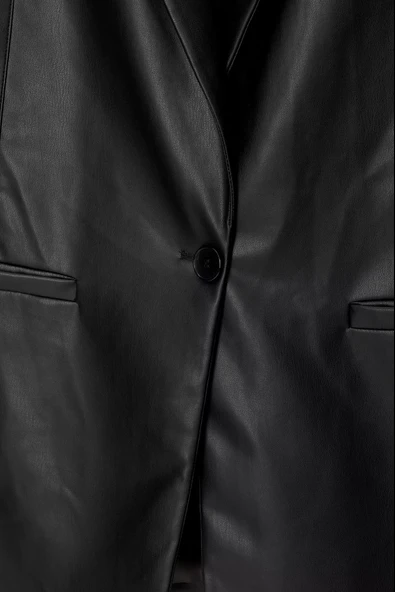 Pull & Bear Oversize Suni Deri Blazer Ceket - 4