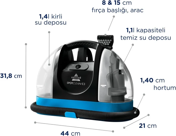Bissell SpotClean C3 Halı-Koltuk Yıkama ve Leke Çıkarma Makinesi 340W 3619N - 2
