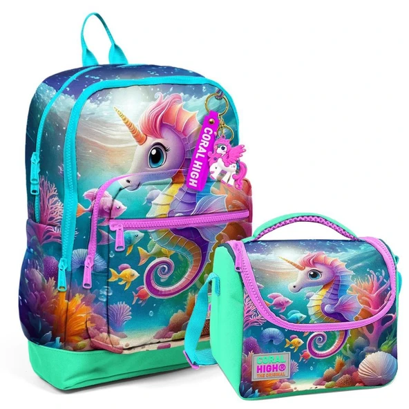 Coral High 2li Set Denizatı Desenli Okul Çantası Beslenme 23772 ürün görseli