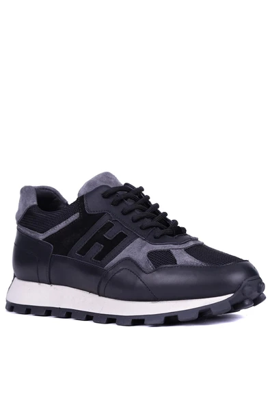 Shoetyle - Siyah Hakiki Deri Bağcıklı Erkek Sneaker 115-K586 - Resim 2