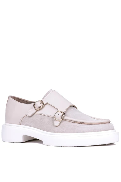 Shoetyle - Bej Hakiki Süet, Deri Tokalı Erkek Klasik Ayakkabı 115-K575 - Resim 2