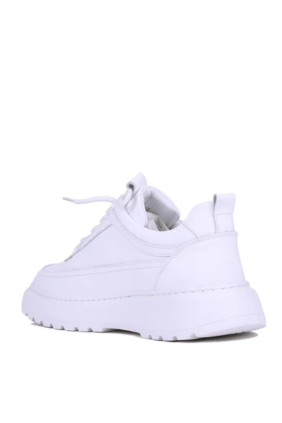 Shoetyle - Beyaz Hakiki Deri Bağcıklı Erkek Sneaker 115-K588 - Resim 7