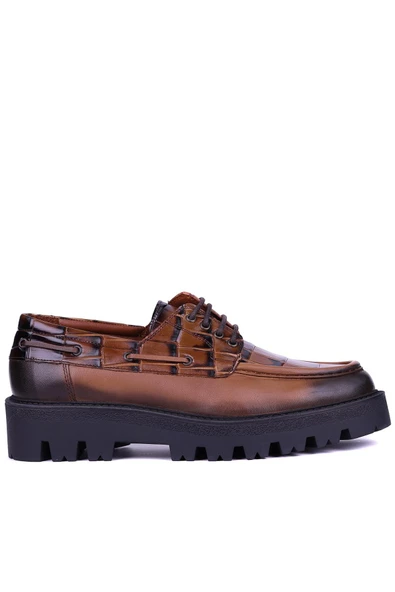 Shoetyle - Taba Hakiki Deri Bağcıklı Erkek Günlük Ayakkabı 115-K512 - Resim 5