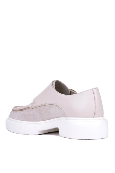 Shoetyle - Bej Hakiki Süet, Deri Tokalı Erkek Klasik Ayakkabı 115-K575 - Resim 4