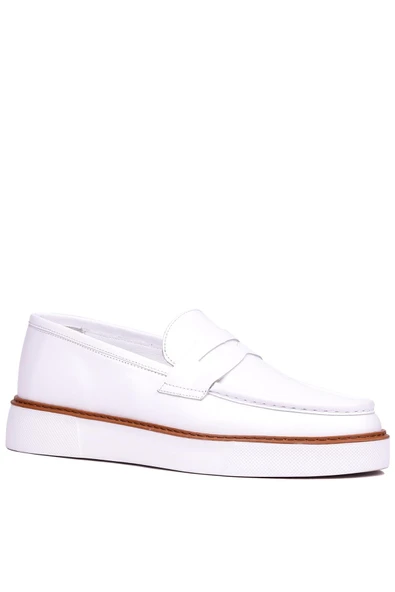 Shoetyle - Beyaz Deri Bağcıksız Erkek Günlük Ayakkabı 101-083 - Resim 2