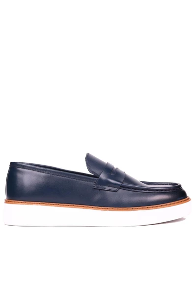 Shoetyle - Lacivert Deri Bağcıksız Erkek Günlük Ayakkabı 101-083 ürün görseli