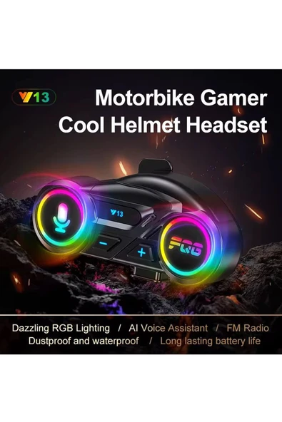 Y13 Motor Kask Kulaklık RGB Modlu Radyolu Motosiklet Kulaklık 5.3 Bluetooth Intercom - Resim 4