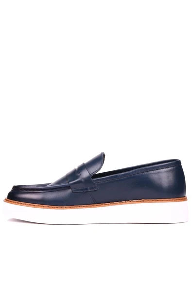 Shoetyle - Lacivert Deri Bağcıksız Erkek Günlük Ayakkabı 101-083 - Resim 3