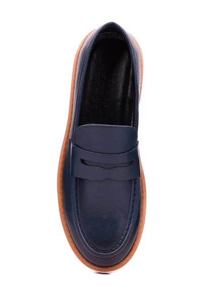 Shoetyle - Lacivert Deri Bağcıksız Erkek Günlük Ayakkabı 101-083 - Resim 5