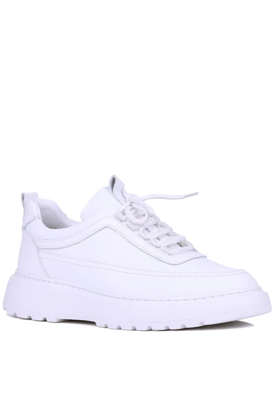 Shoetyle - Beyaz Hakiki Deri Bağcıklı Erkek Sneaker 115-K588 - Resim 5