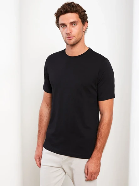 LCWAIKIKI BasicSiyah Bisiklet Yaka Penye Erkek Tişört ürün görseli 1