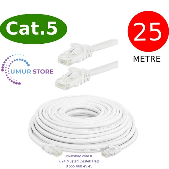 Cat5 Network Ethernet Internet Kablosu RJ45 - RJ45 25 Metre Patch Kablo Uyumlu ürün görseli 1