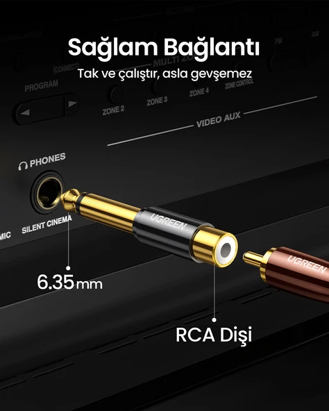 UGREEN 6.35 mm Erkek - RCA Dişi Adaptör, 80731 - 6