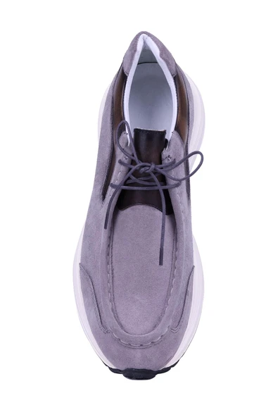 Shoetyle - Gri Hakiki Süet Deri Bağcıklı Erkek Günlük Ayakkabı 115-K525 - Resim 5