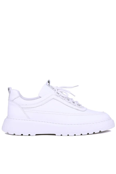 Shoetyle - Beyaz Hakiki Deri Bağcıklı Erkek Sneaker 115-K588 - Resim 4