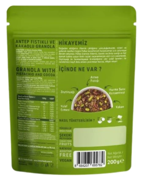 Granola- Antep Fıstığı & Kakao 200 gr- Protein Bar 4 lü set - Resim 2