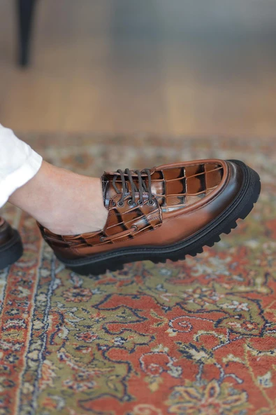 Shoetyle - Taba Hakiki Deri Bağcıklı Erkek Günlük Ayakkabı 115-K512 - Resim 4