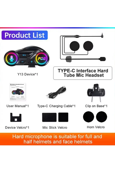 Y13 Motor Kask Kulaklık RGB Modlu Radyolu Motosiklet Kulaklık 5.3 Bluetooth Intercom - Resim 7