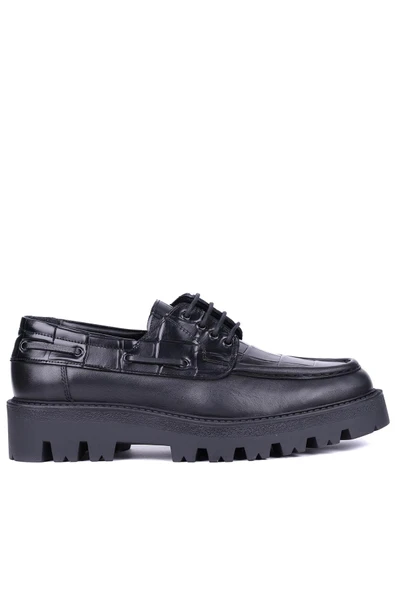 Shoetyle - Siyah Hakiki Deri Croco Desen Bağcıklı Erkek Günlük Ayakkabı 115-K512 ürün görseli