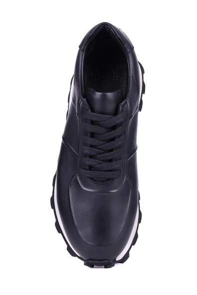 Shoetyle - Siyah Hakiki Deri Bağcıklı Erkek Sneaker 115-K556 - Resim 5