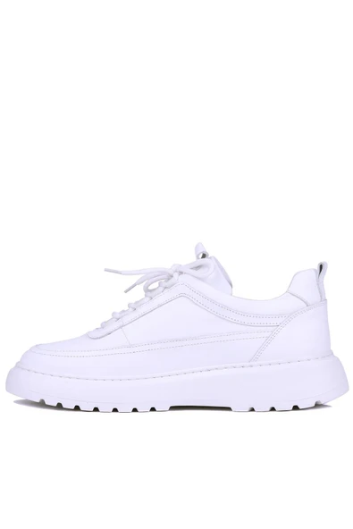 Shoetyle - Beyaz Hakiki Deri Bağcıklı Erkek Sneaker 115-K588 - Resim 6