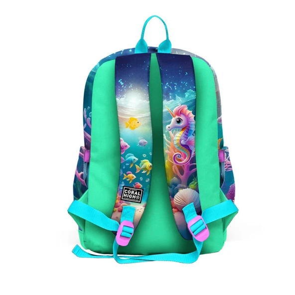 Coral High 2li Set Denizatı Desenli Okul Çantası Beslenme 23772 - Resim 4
