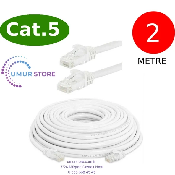 Cat5 Network Internet Ethernet Bilgisayar Kablosu RJ45 - RJ45 2 mt Patch Kablo
