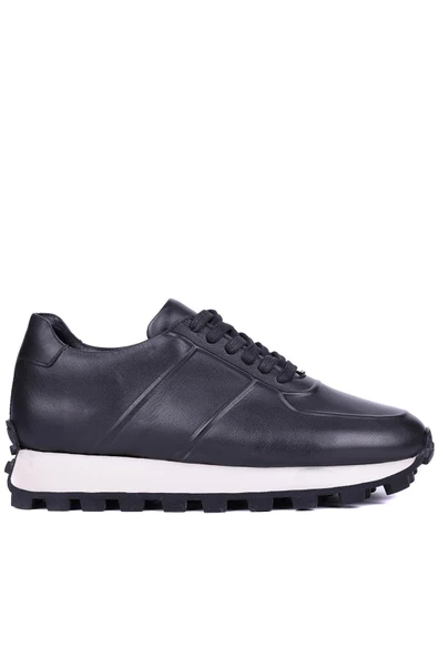 Shoetyle - Siyah Hakiki Deri Bağcıklı Erkek Sneaker 115-K556 ürün görseli