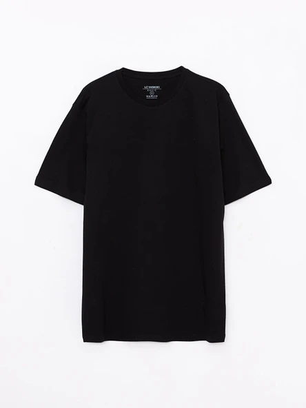 LCWAIKIKI BasicSiyah Bisiklet Yaka Penye Erkek Tişört - Resim 3