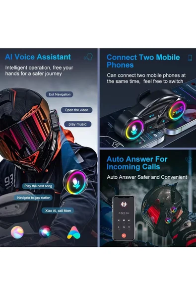 Y13 Motor Kask Kulaklık RGB Modlu Radyolu Motosiklet Kulaklık 5.3 Bluetooth Intercom - Resim 3