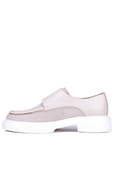 Shoetyle - Bej Hakiki Süet, Deri Tokalı Erkek Klasik Ayakkabı 115-K575 - Resim 3