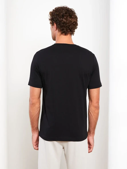 LCWAIKIKI BasicSiyah Bisiklet Yaka Penye Erkek Tişört - Resim 2