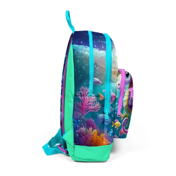 Coral High 2li Set Denizatı Desenli Okul Çantası Beslenme 23772 - Resim 5