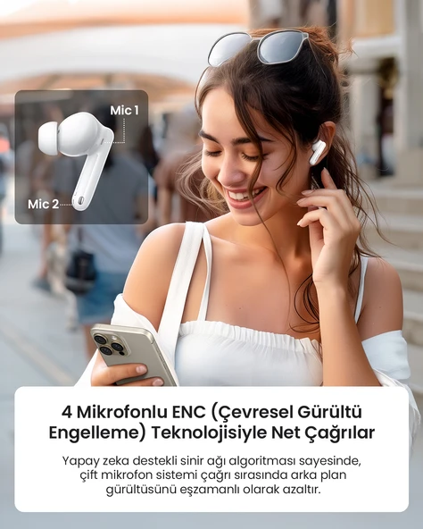 UGREEN HiTune T3 Pro Aktif Gürültü Engelleyici Kablosuz Kulak İçi Kulaklık, Beyaz, 35725 - 5