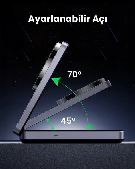 UGREEN 2'si 1 Arada 30W Magnetik Wireless Kablosuz Şarj Cihazı, Siyah, 45023 - 8