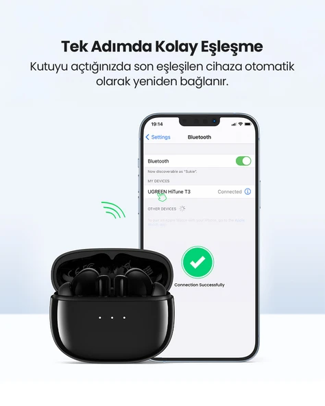 UGREEN HiTune T3 Aktif Gürültü Engelleyici Kablosuz Kulak İçi Kulaklık, Siyah, 90401 - 8