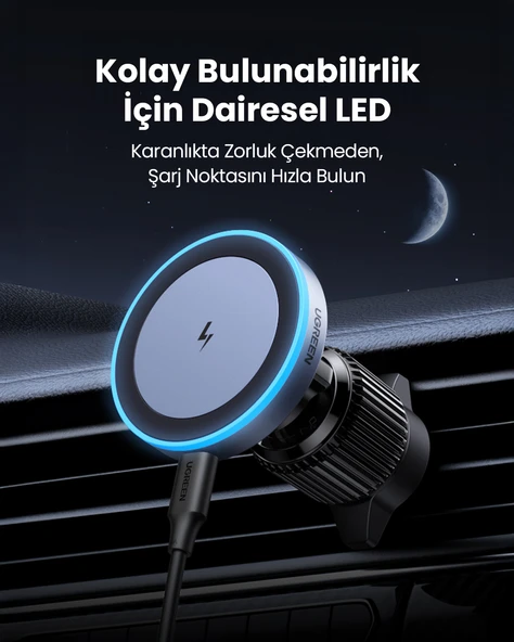 UGREEN 15W Magsafe Kablosuz Araç İçi Manyetik Hızlı Şarj Cihazı, 35029 - 7