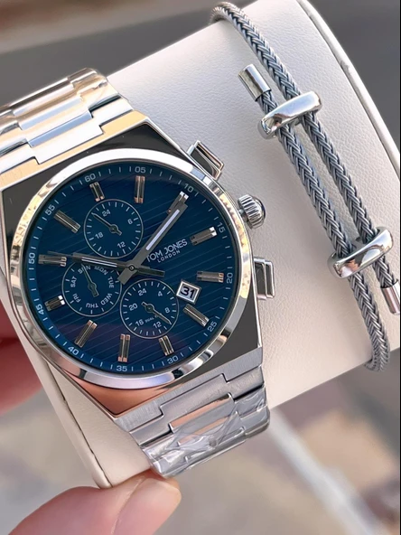 Tom Jones Çelik Kordon 3 Atm Suya Dayanıklı 2 Yıl Garantili Erkek Kol Saati+Bileklik TJE1.10017.3 ürün görseli