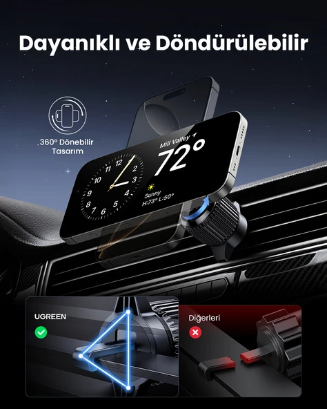 UGREEN 15W Magsafe Kablosuz Araç İçi Manyetik Hızlı Şarj Cihazı, 35029 - 6