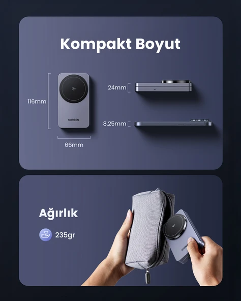 UGREEN 2'si 1 Arada 30W Magnetik Wireless Kablosuz Şarj Cihazı, Siyah, 45023 - 6