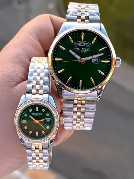 Tom Jones Çiftlere Özel Bay Ve Bayan Çelik Kordon 3 Atm Suya Dayanıklı 2 Yıl Garantili Çift Saati X6 - Resim 2