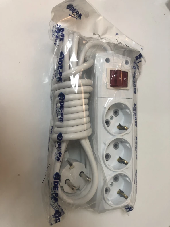 Depa 3 lü Anahtarlı Grup Priz 2MT Kablolu ürün görseli