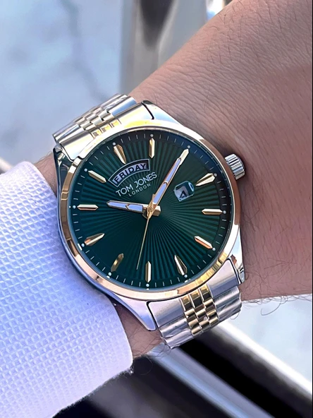 Tom Jones Çelik Kordon 3 Atm Suya Dayanıklı 2 Yıl Garantili Erkek Kol Saati+Bileklik TJE1.2390.5 - Resim 3