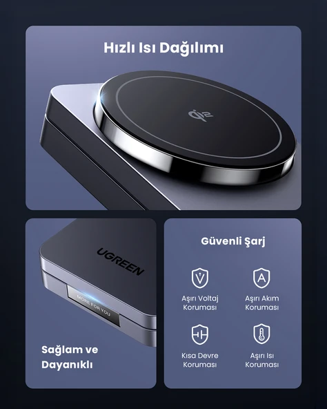 UGREEN 2'si 1 Arada 30W Magnetik Wireless Kablosuz Şarj Cihazı, Siyah, 45023 - 11