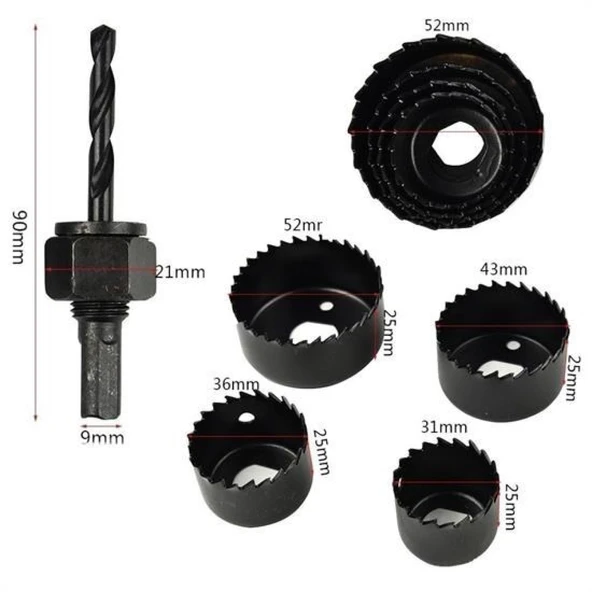 Buffer® 6 Parça Demir Ahşap Alçıpan Delme Buat Açma Seti - 11