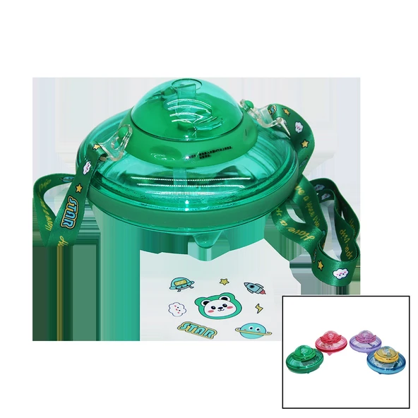 UFO MODELİ RENKLİ MİKA KRİSTAL SULUK MATARA PİPETLİ - TAŞIMA ASKILI 550ML ( HERHANGİ BİR RENK  GÖNDERİLİR )  (5232) - 1