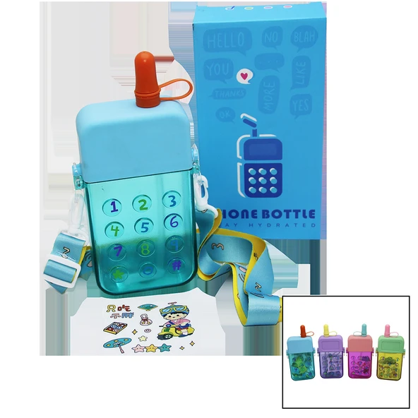 TELEFON MODELİ RENKLİ MİKA KRİSTAL SULUK MATARA PİPETLİ - VİDALI KAPAK - ASKILI 300ML (5232) - 1