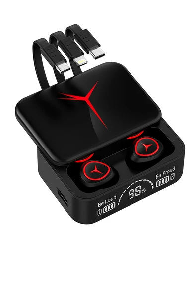 QASUL Şarj Göstergeli Powerbank Özellikli Bluetooth Kablosuz Kulak içi Kulaklık Siyah - 6